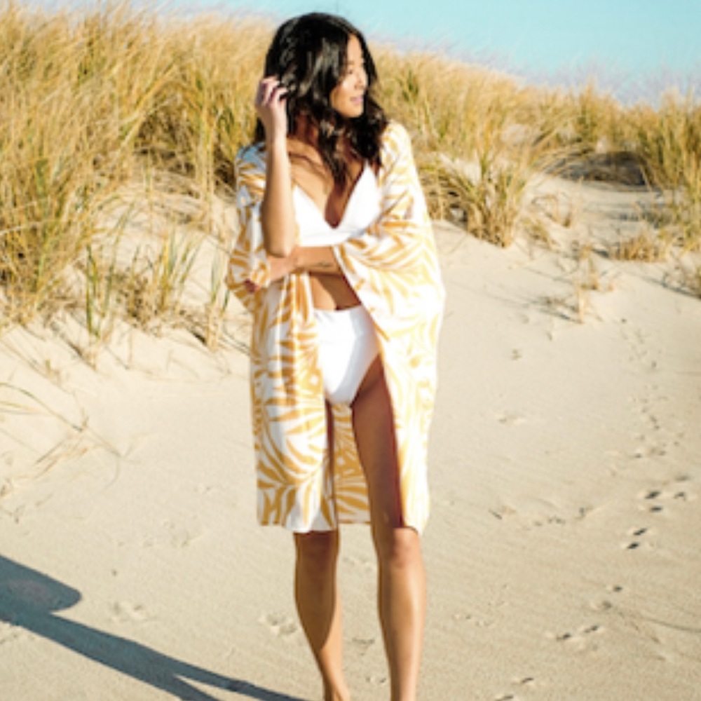 New Maison Du Soir Palm 🌴 Print Luxe Swim Cover / Robe & Sleep Mask Set Size M/L